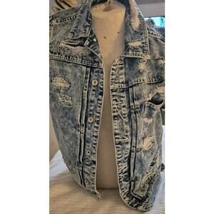 EUC HENRY & WILLIAM VEST MENS DENIM BIKER‎ TRUCKER BUTTON DISTRESSED SZ L